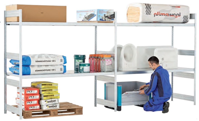 Varastohylly pitkillä hyllytasoilla, korkeus 2500mm